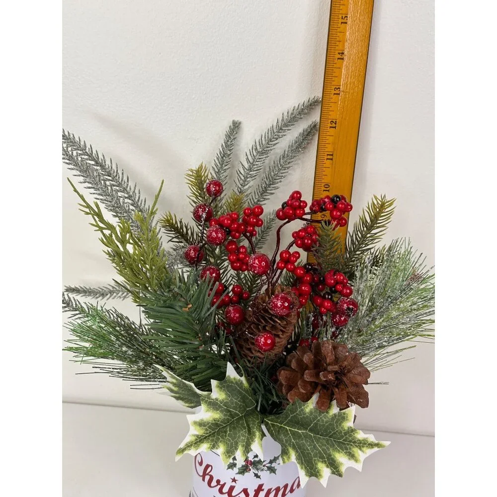 Artificial Christmas Arrangement In White Christmas Market Tin For Holiday Decor